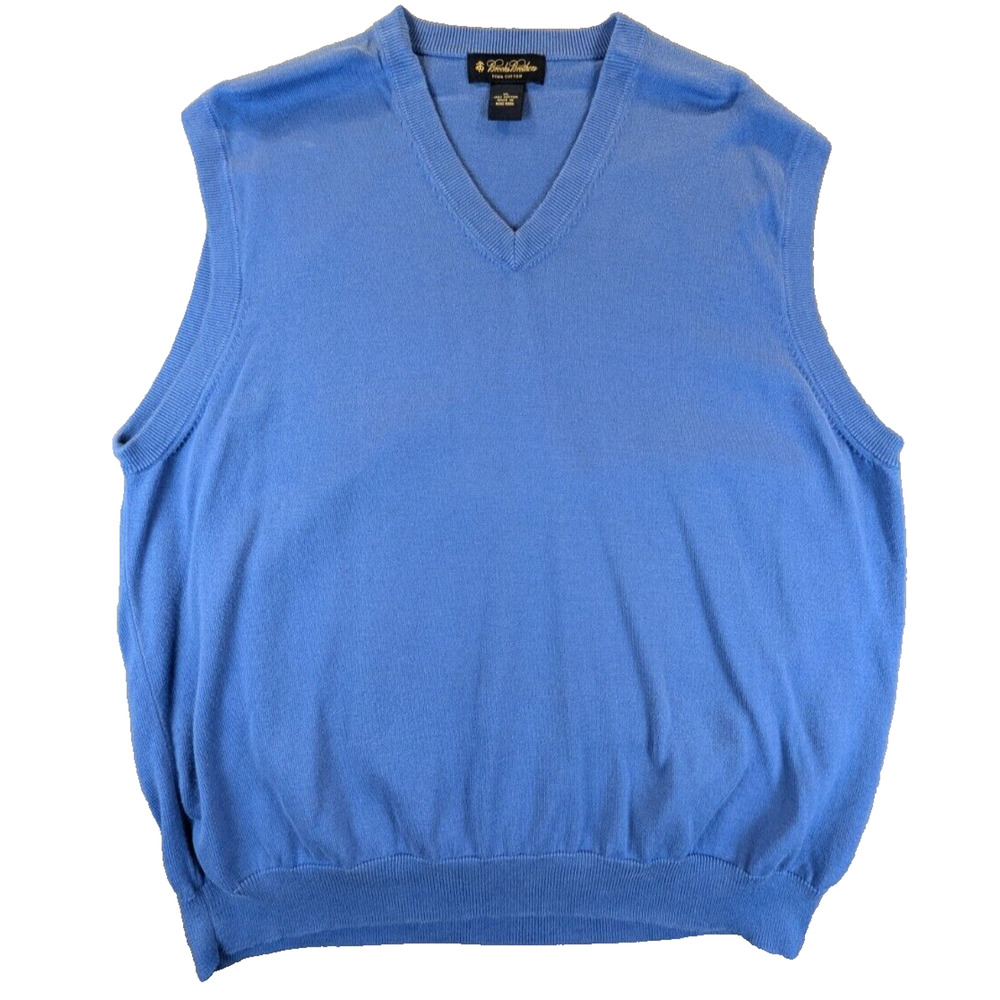 Brooks Brother's Sweater Vest Men's XL V-Neck Blue Pullover 100% Pima Cotton